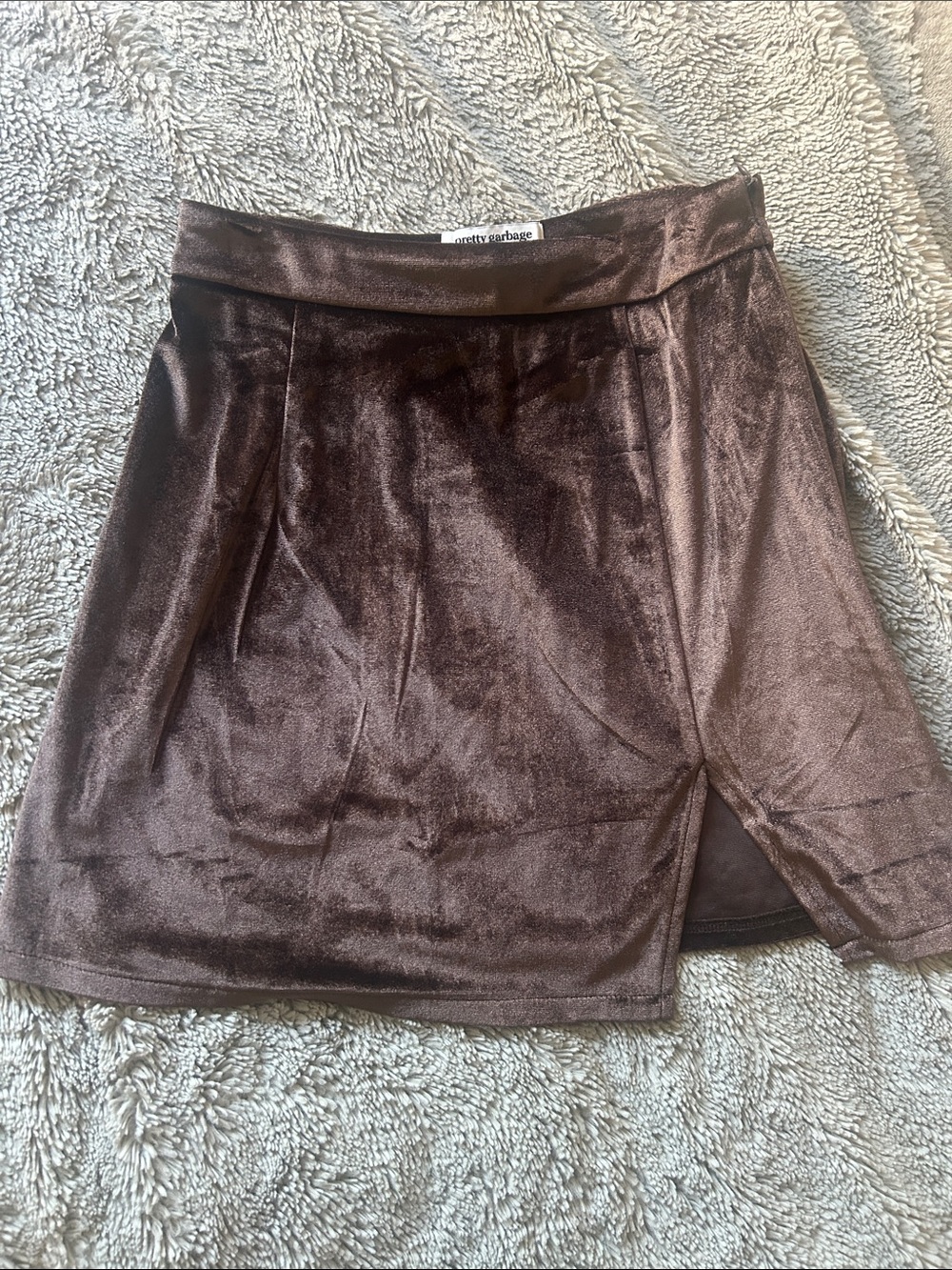 PrettyGarbage Purple Velvet Mini Skirt with Front Slit